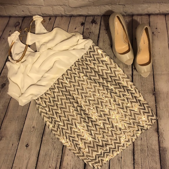 Guess dress cream and gold - Picture 1 of 8